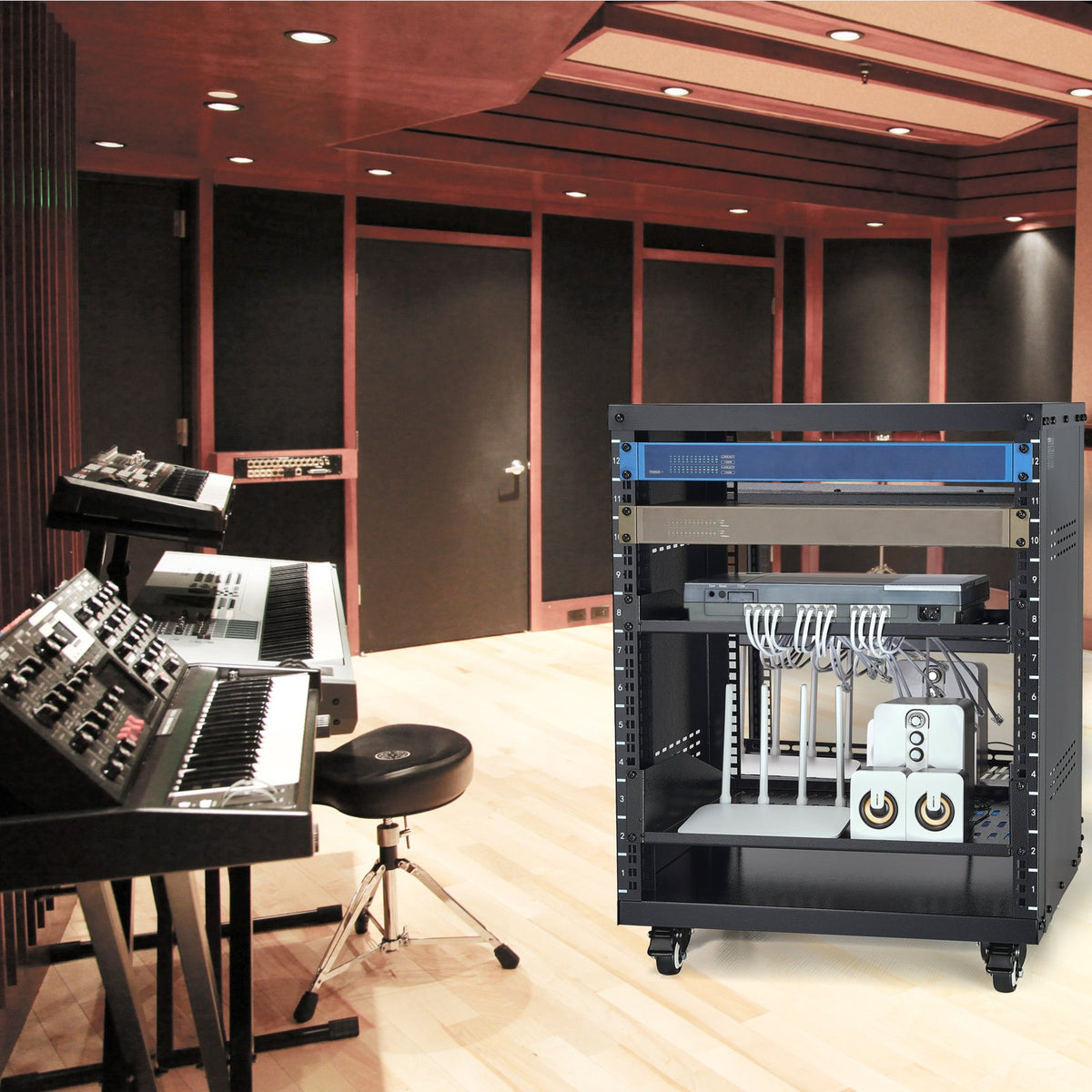 12U Open Frame Studio Rack on Wheels – 500 Lb Capacity
