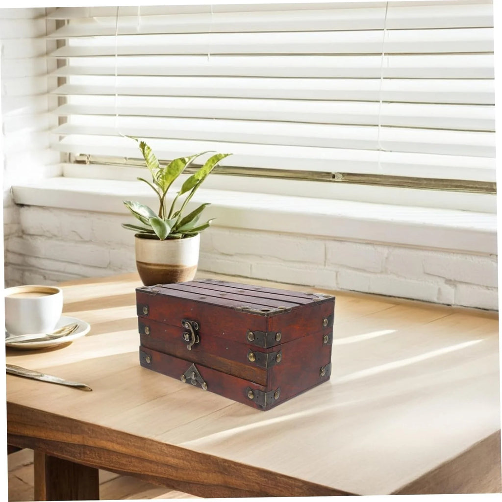Wooden Jewelry Box with Lock, Vintage Treasure Chest Style – image 7