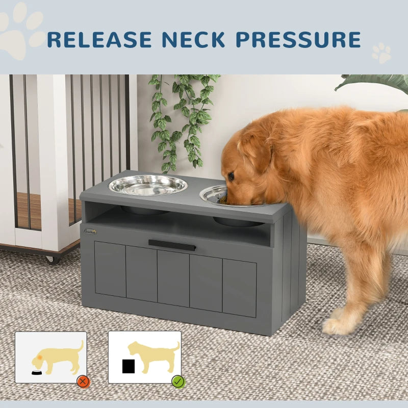 Elevated Dog Bowl Stand with Storage Drawer and 2 Steel Bowls – image 11