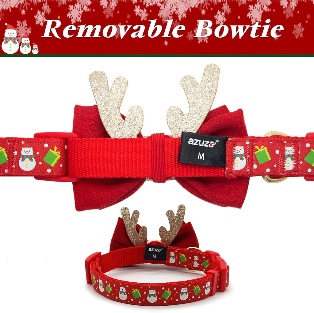Christmas Dog Collar with Removable Antler Bow Tie – image 5