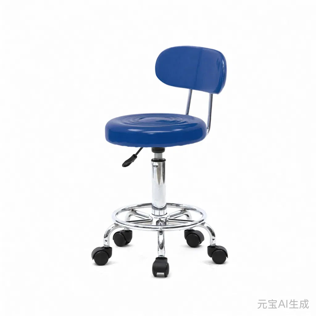 Round Adjustable Salon Stool with Backrest and 360 Swivel, Blue – image 3