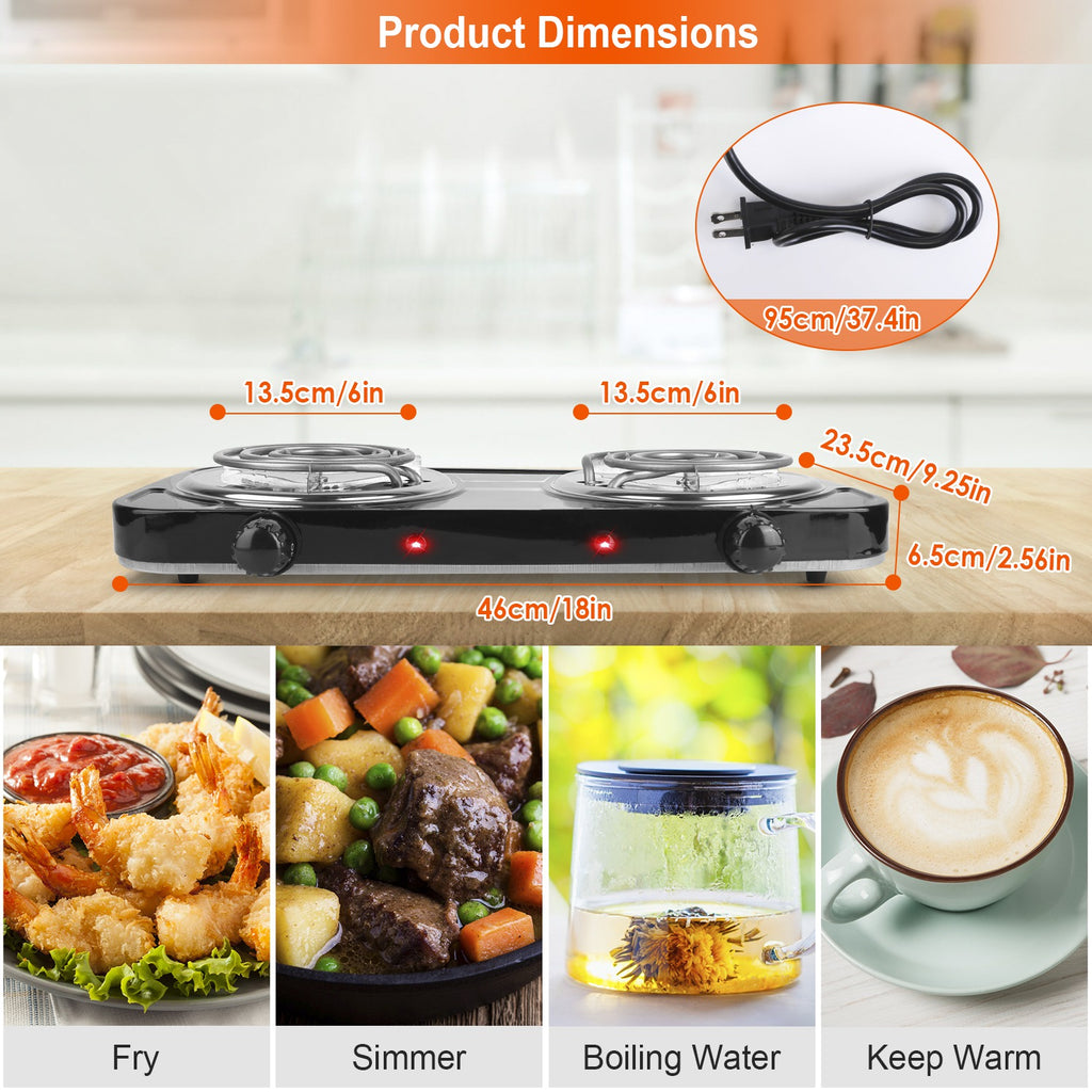 Electric Double Burner Hot Plate, 2000W Portable Countertop Stove – image 7