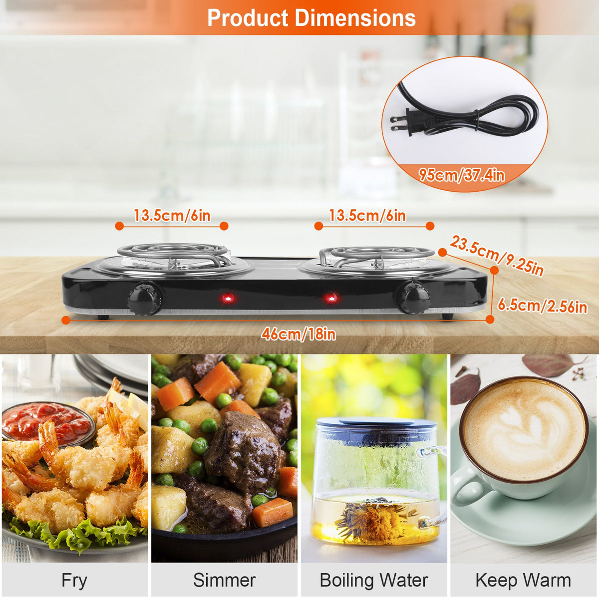 Electric Double Burner Hot Plate, 2000W Portable Countertop Stove – image 7