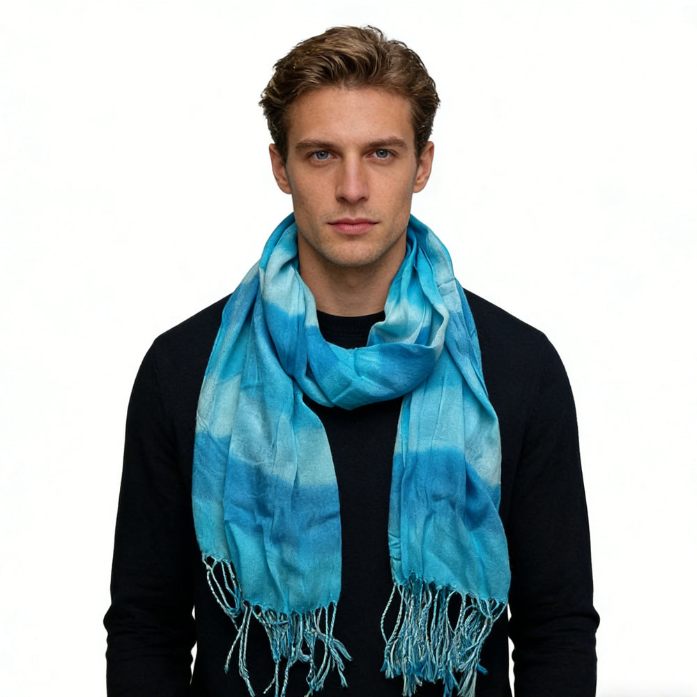 Viscose Scarf, Turquoise Printed Summer Scarf, 67 x 24 in – image 3