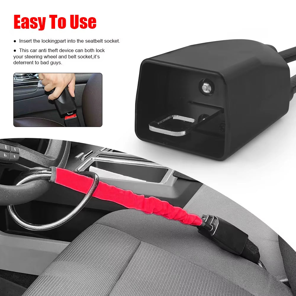 Steering Wheel Lock – Seat Belt Anchor Anti-Theft Cable Lock – image 3