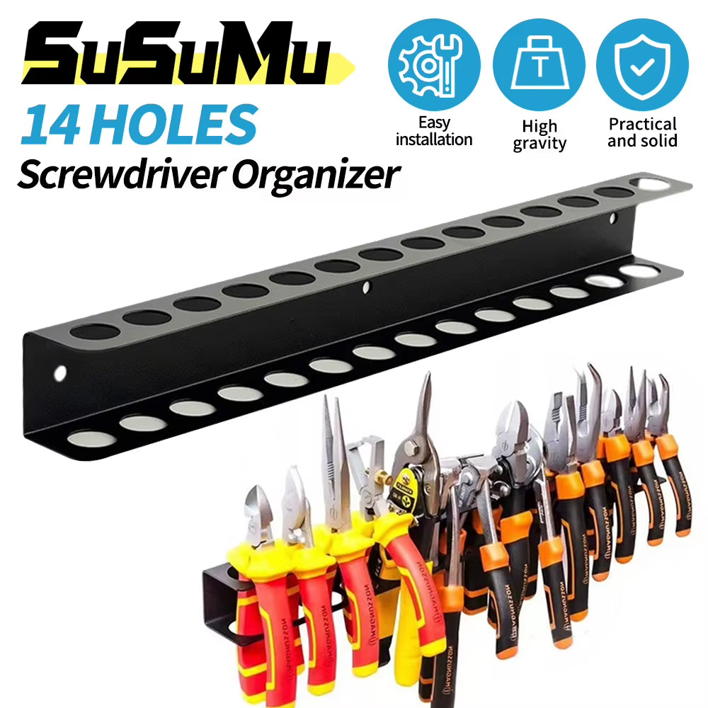 Screwdriver Organizer Wall Rack - 14-Hole Steel Plier & Driver Holder – image 2