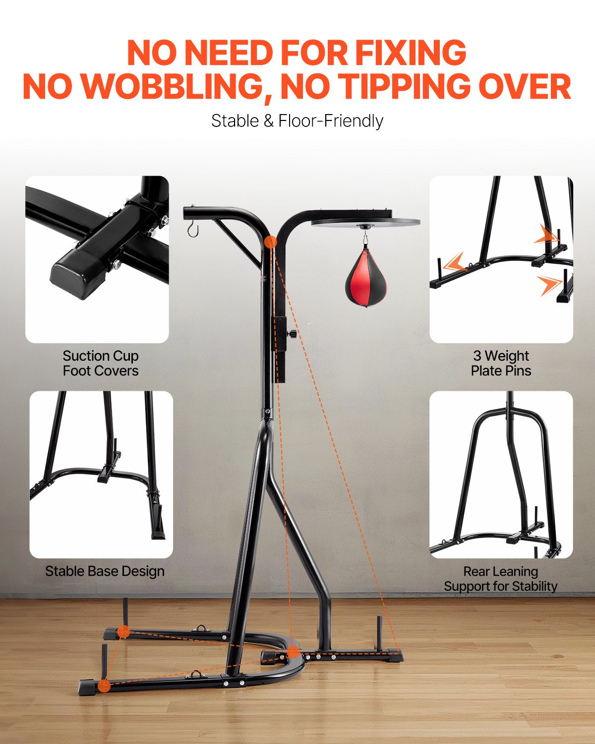 2-in-1 Heavy Bag Stand, Adjustable Freestanding Punching Bag Rack, 140 lb – image 5