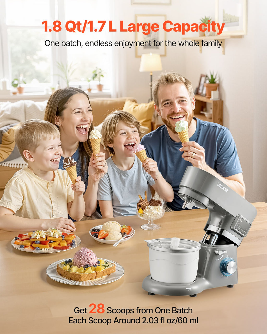 Ice Cream Maker and Stand Mixer, 1.8 Qt with 6 Speeds and Timer – image 2