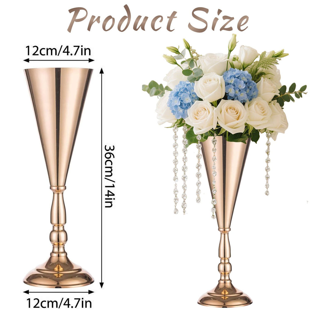 Gold Metal Trumpet Vase Centerpieces Set of 10, 14 in Tall – image 19