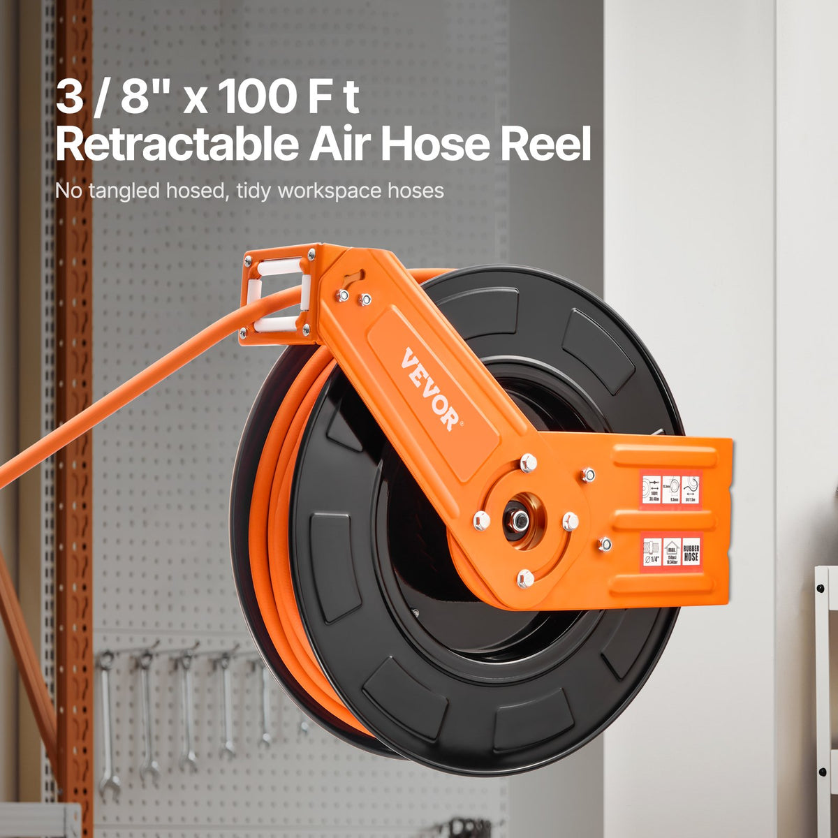 Retractable Air Hose Reel 3/8 in x 100 ft, 300 PSI Auto-Rewind – image 2