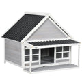 Wooden Dog House with Porch, Dog House Outdoor with Tilt Roof, Front Door, Windows for Medium Large Sized Dog