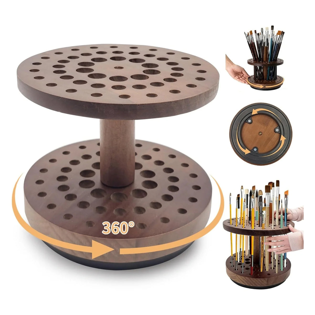 Paint Brush Holder, 360° Rotating Hardwood Desk Organizer