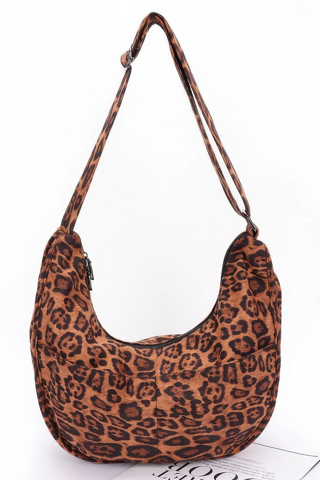 Leopard Crossbody Bag – Faux Suede Shoulder Bag with Double Pockets