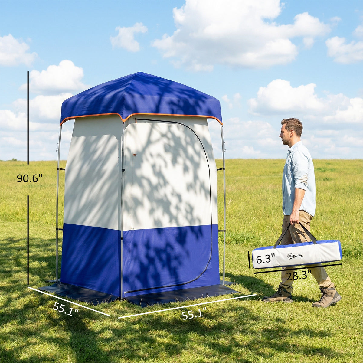 Camping Shower Privacy Tent with Solar Shower Bag and Floor, Blue – image 3