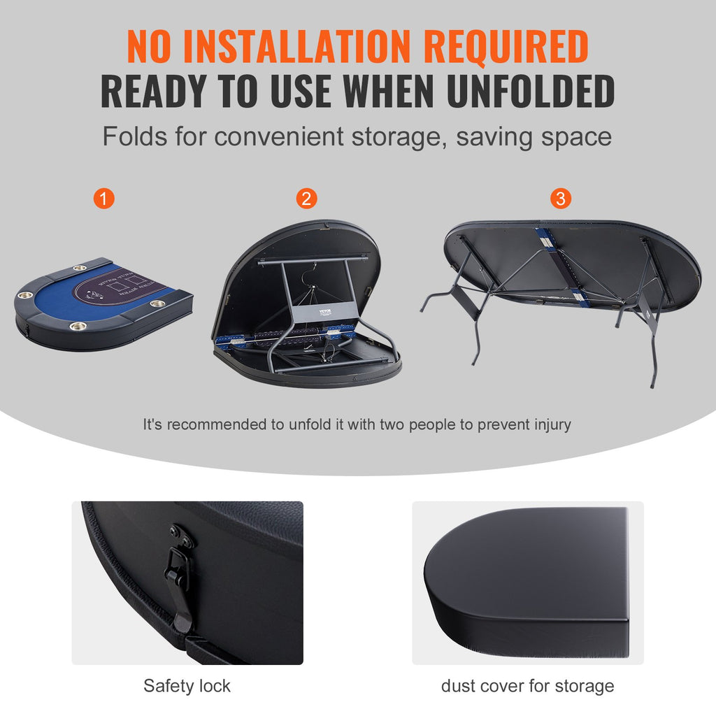 72 Inch Oval Folding Poker Table For 8 Players With Cup Holders – image 3