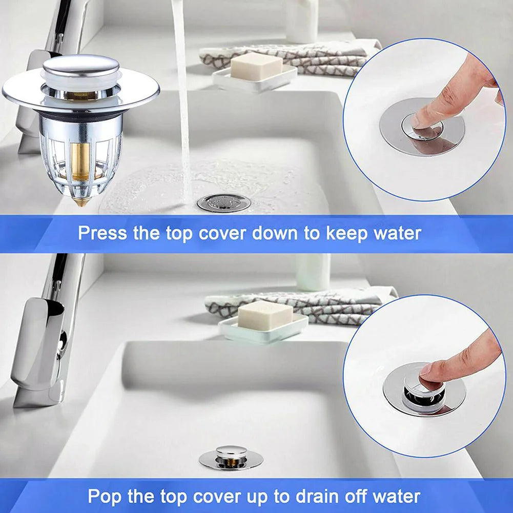 Pop-Up Sink Drain Stopper - Bathroom Basin Hair Catcher Strainer