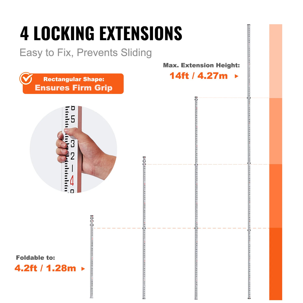 Grade Rod 14 ft Aluminum Telescopic Leveling Rod, Feet/8ths with Bag – image 3
