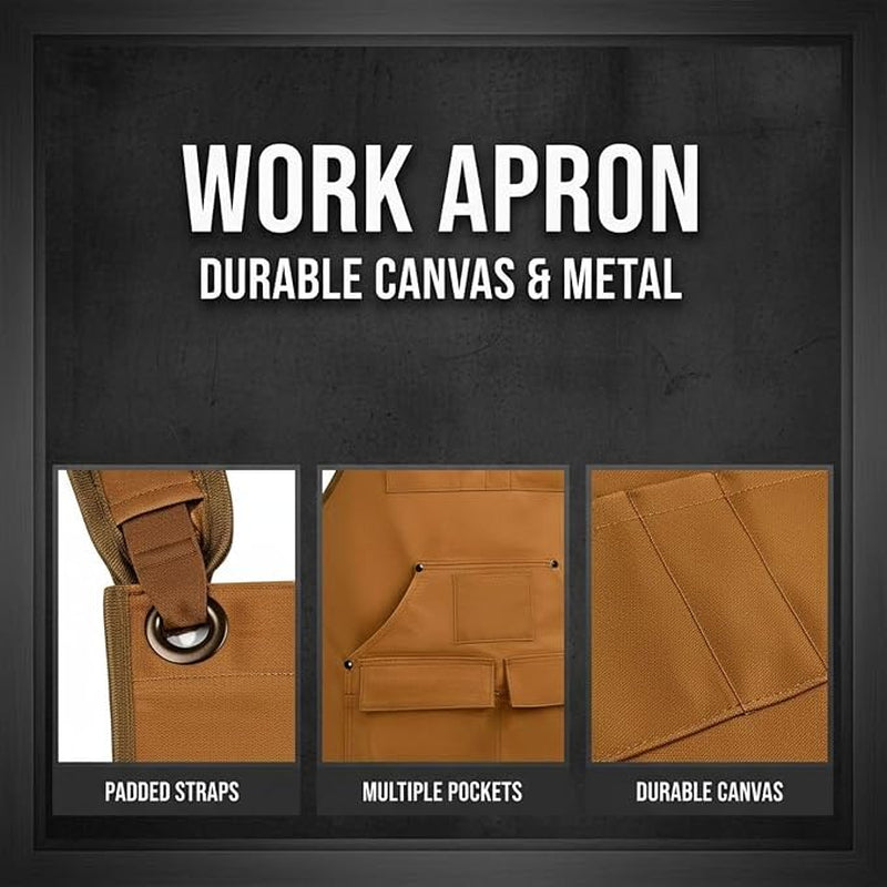 Waxed Canvas Work Apron with Tool Pockets, Brown Woodworking Apron – image 5