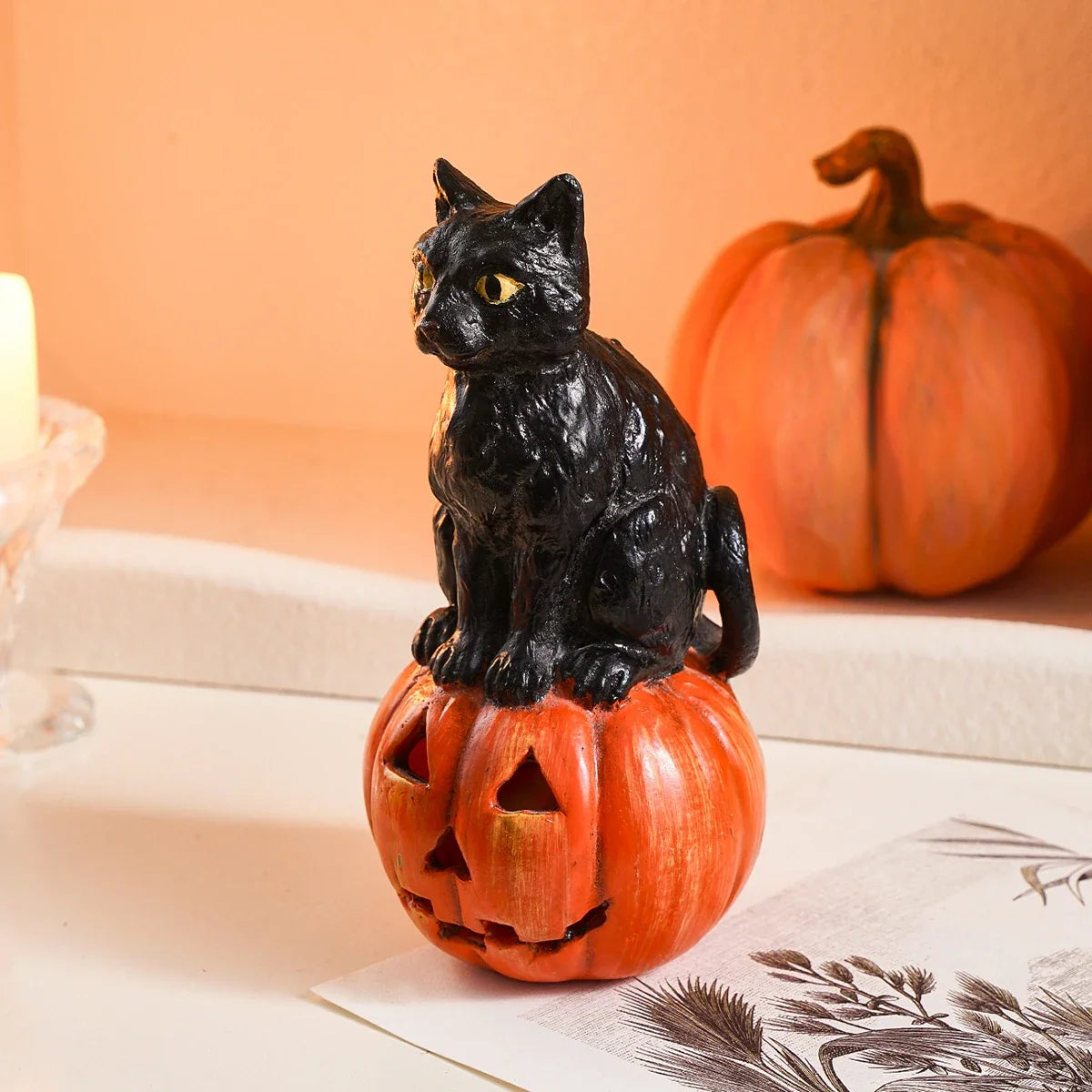 Black Cat Figurine – Resin Halloween Decor Ornament