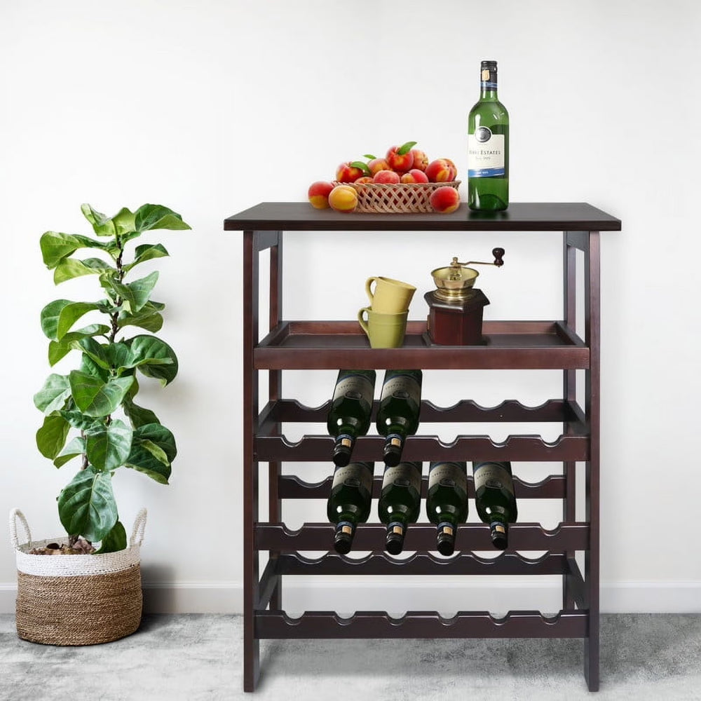 Solid Wood Wine Rack, 18 Bottle Freestanding with Tabletop and Tray – image 1