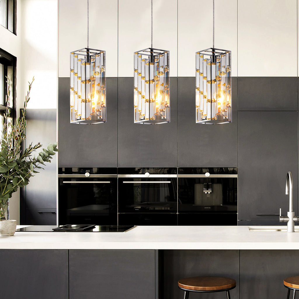 Crystal Mini Pendant Lights, Set of 3, Chrome Kitchen Island Lights