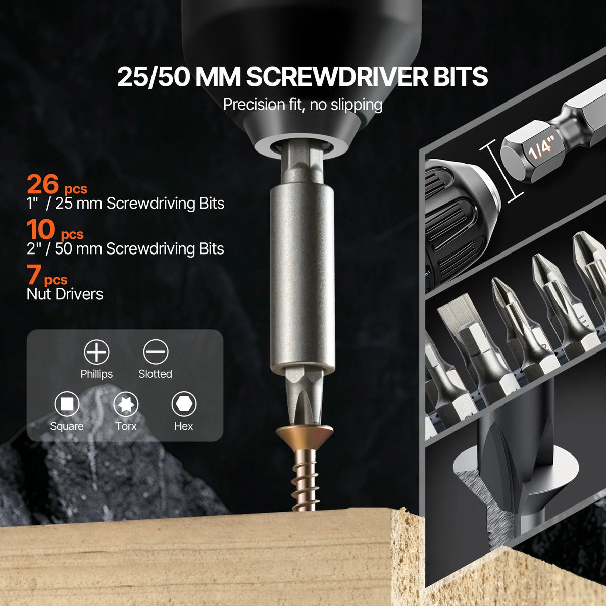 Drill and Driver Bit Set 70 Pieces for Wood Metal Masonry – image 4