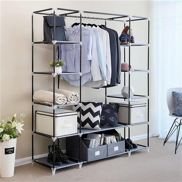 Portable Wardrobe Closet 5-Tier 12 Shelves Fabric Cover, Black – image 4