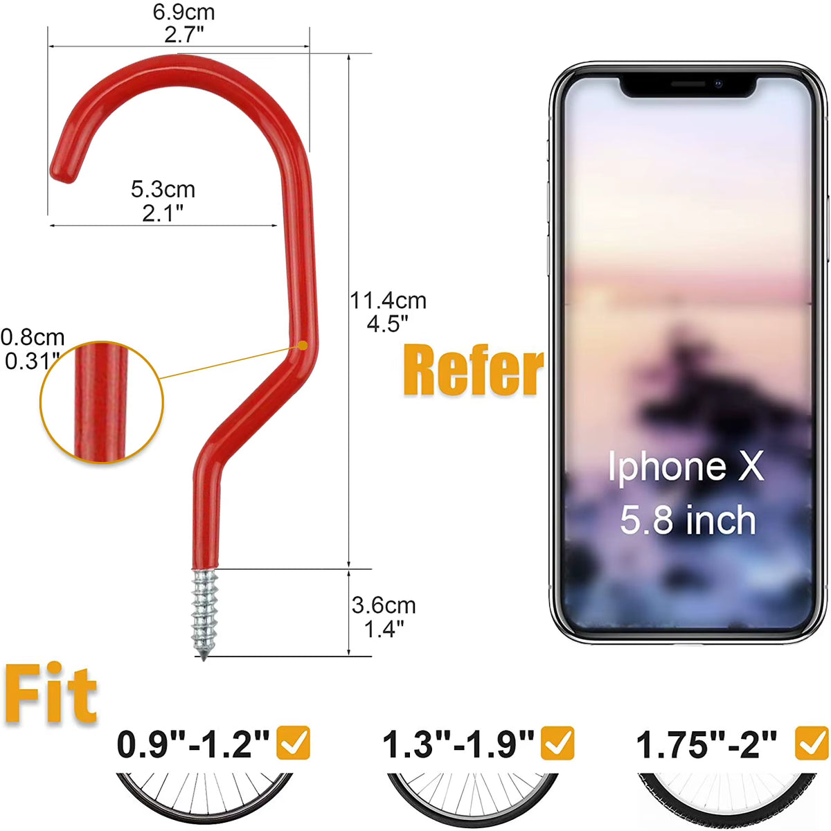 Heavy-Duty Screw-In Bike Hanger Hooks Set – image 3