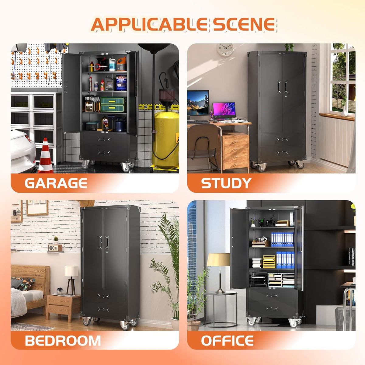 Rolling Steel Storage Cabinet with 2 Locking Doors and 2 Drawers – image 3