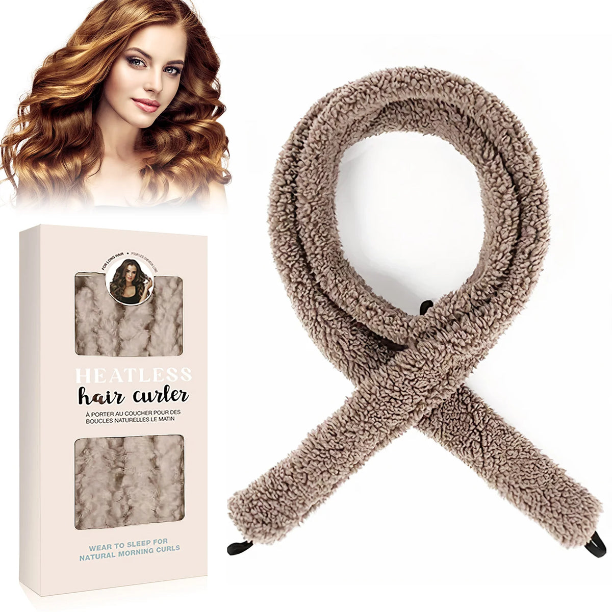Heatless Hair Curler Satin Overnight Rod with 2 Scrunchies