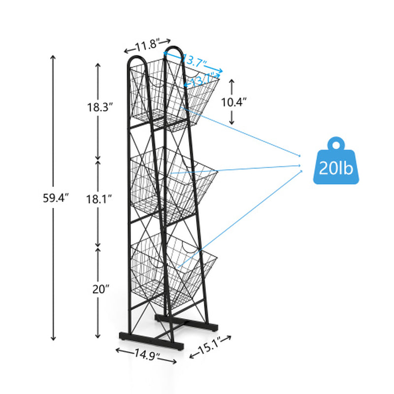 3-Tier Metal Wire Kitchen Storage Basket Stand for Produce – image 5