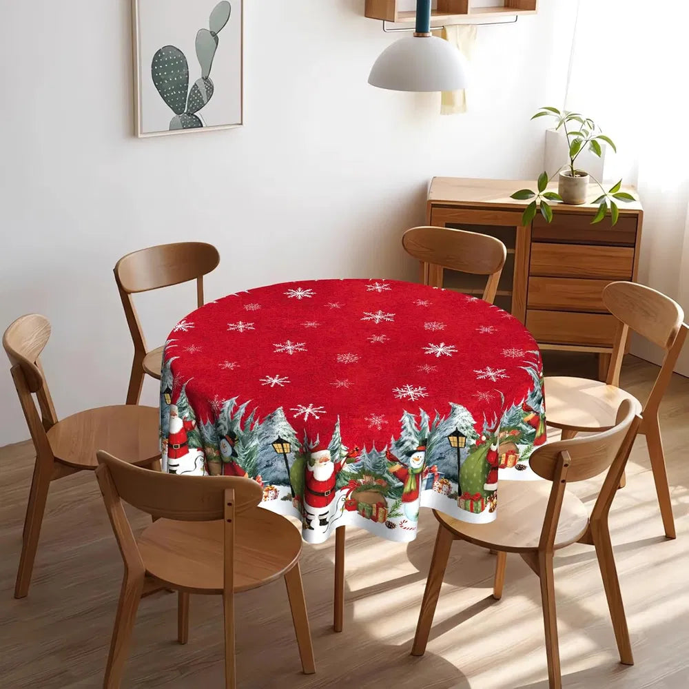Christmas round Tablecloth 60 Inch, Holiday Print Table Cover