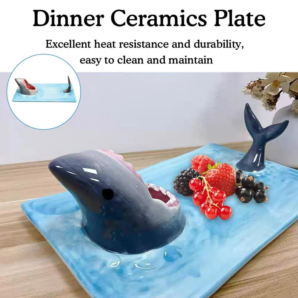 Shark Ceramic Serving Plate – Hand-Painted Sushi & Snack Platter – image 6