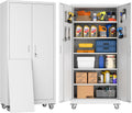 Garage Storage Cabinet Locking Metal with Wheels, Pegboard Doors