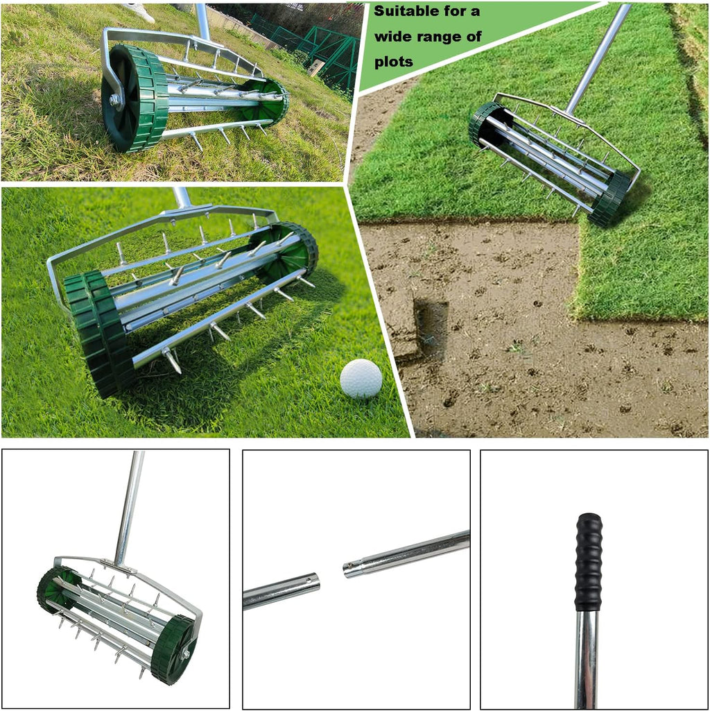 Rolling Lawn Aerator with Rotary Spike Drum and 3-Piece Steel Handle – image 2