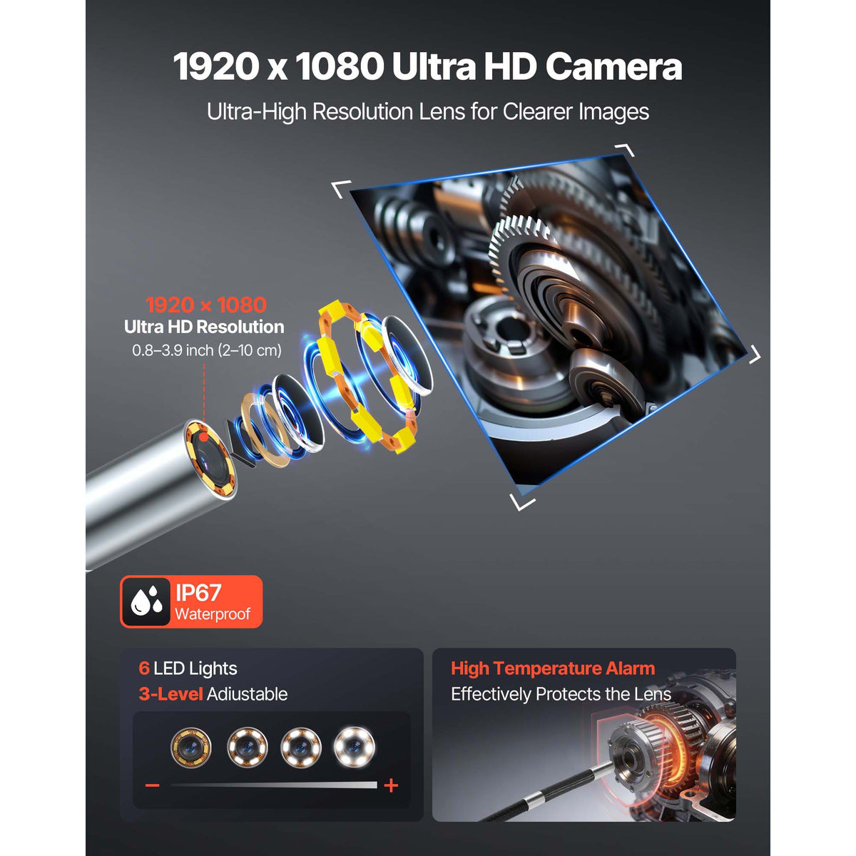 Endoscope Camera 1080P, 4-Way Articulating with Light, 4.9 ft Probe