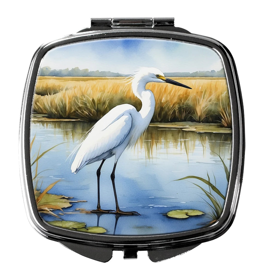 Snowy Egret Coastal Marsh Compact Mirror