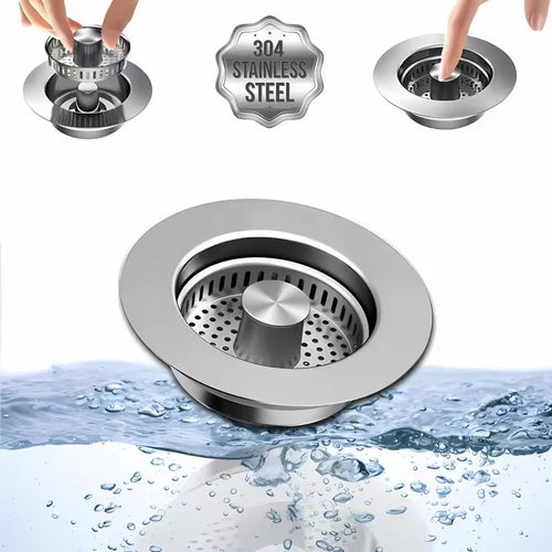 3-In-1 Kitchen Sink Strainer - Stainless Pop-Up Drain Stopper