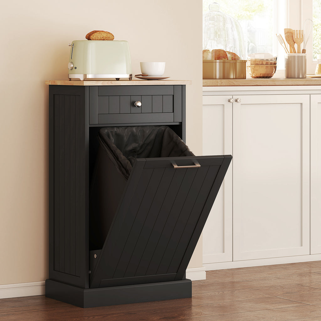 Tilt Out Trash Cabinet, 10 Gallon Hidden Trash Can with Drawer, Black – image 2