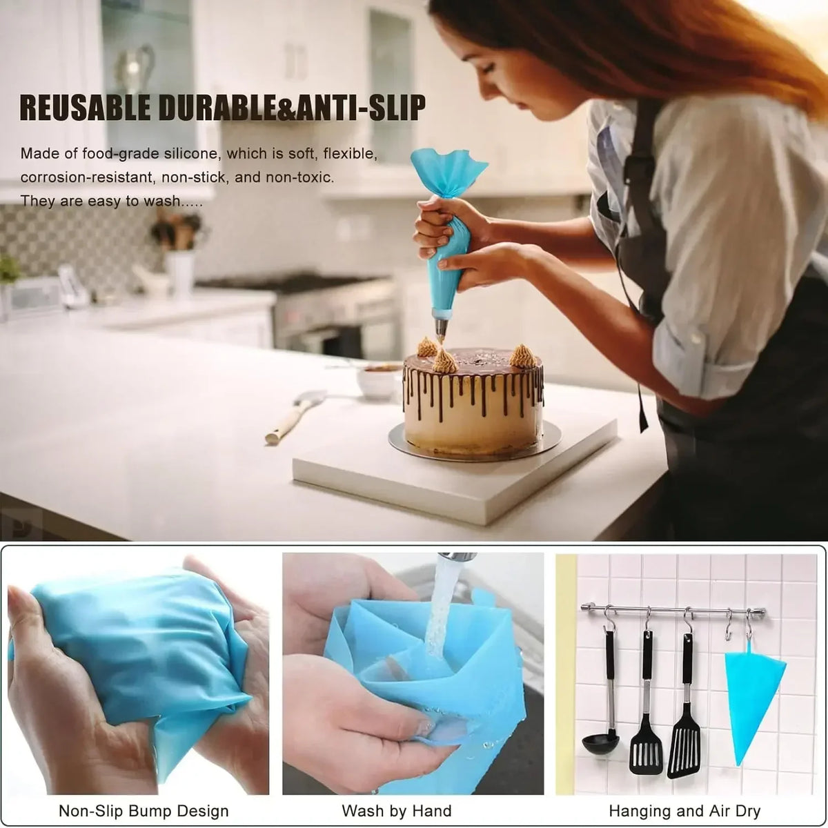 Cake Decorating Piping Bag Set - 12 Stainless Tips, Reusable Bags – image 5