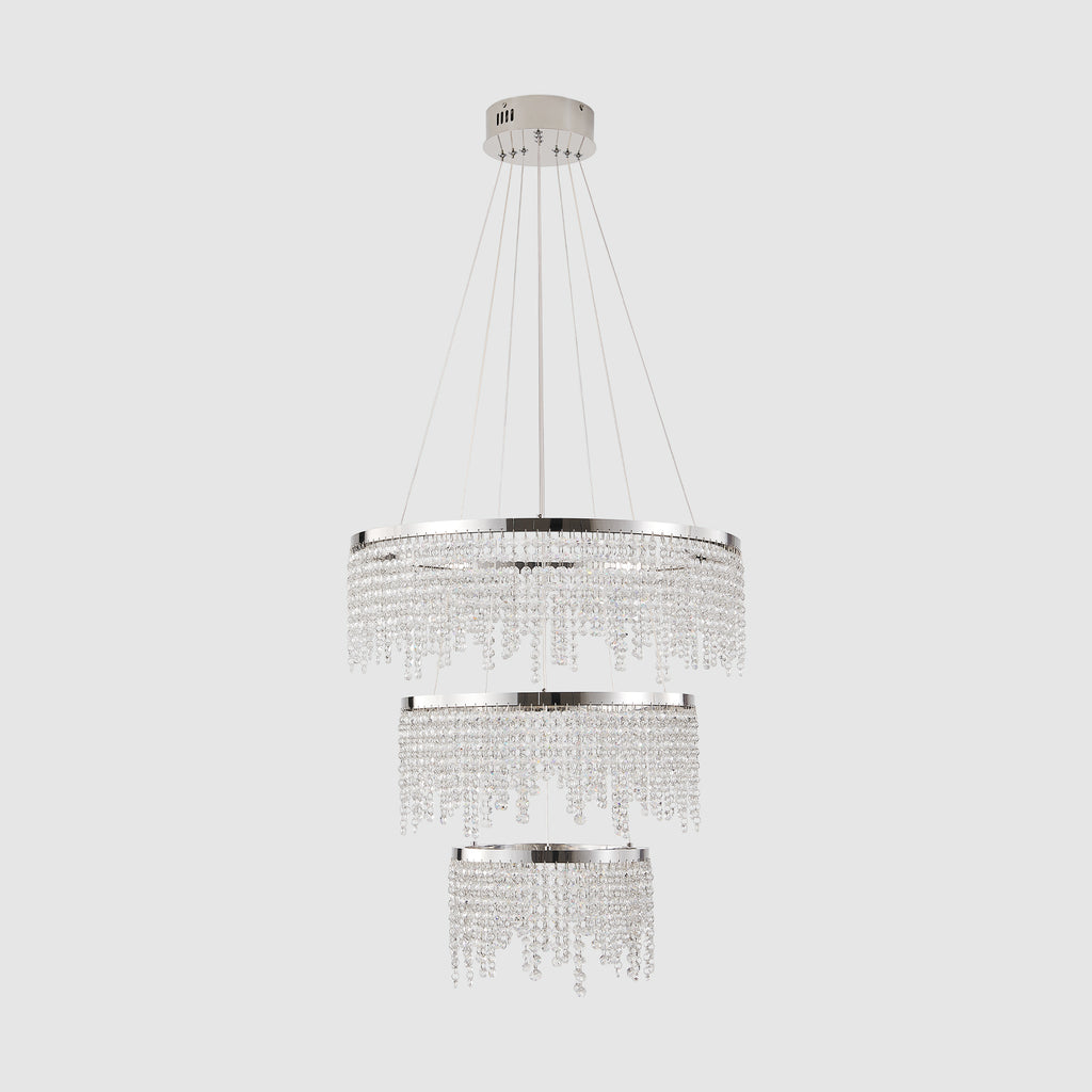 24 Inch round LED Crystal Chandelier, 3-Color Temperature, Chrome