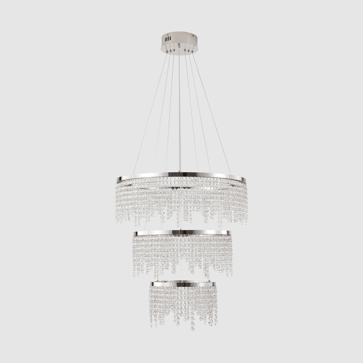 24 Inch round LED Crystal Chandelier, 3-Color Temperature, Chrome