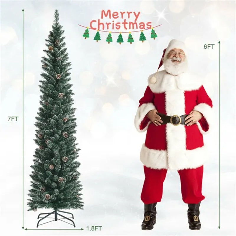 Christmas Tree, 7 Ft Slim with Real Pine Cones and Metal Stand – image 6