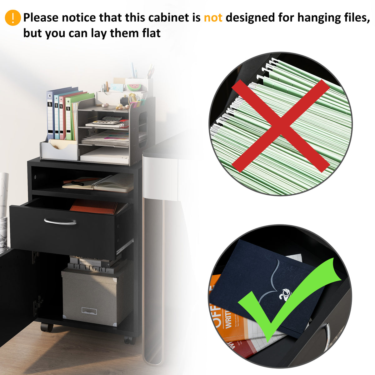 Rolling Printer Stand with 2 Drawers and Storage Cabinet, Black – image 7