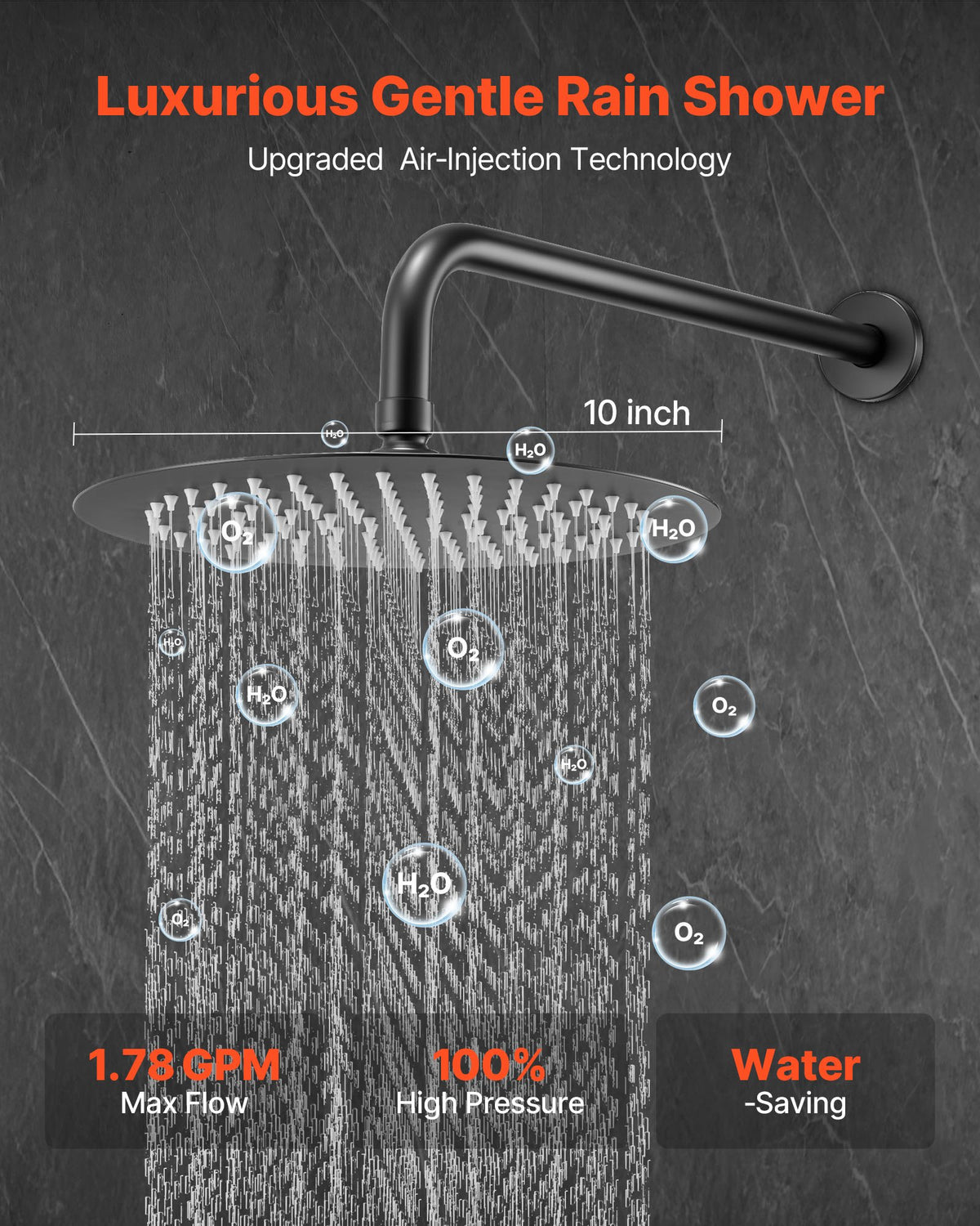 Rain Shower System, 10 in round Head, Handheld Spray & Brass Valve, Matte Black