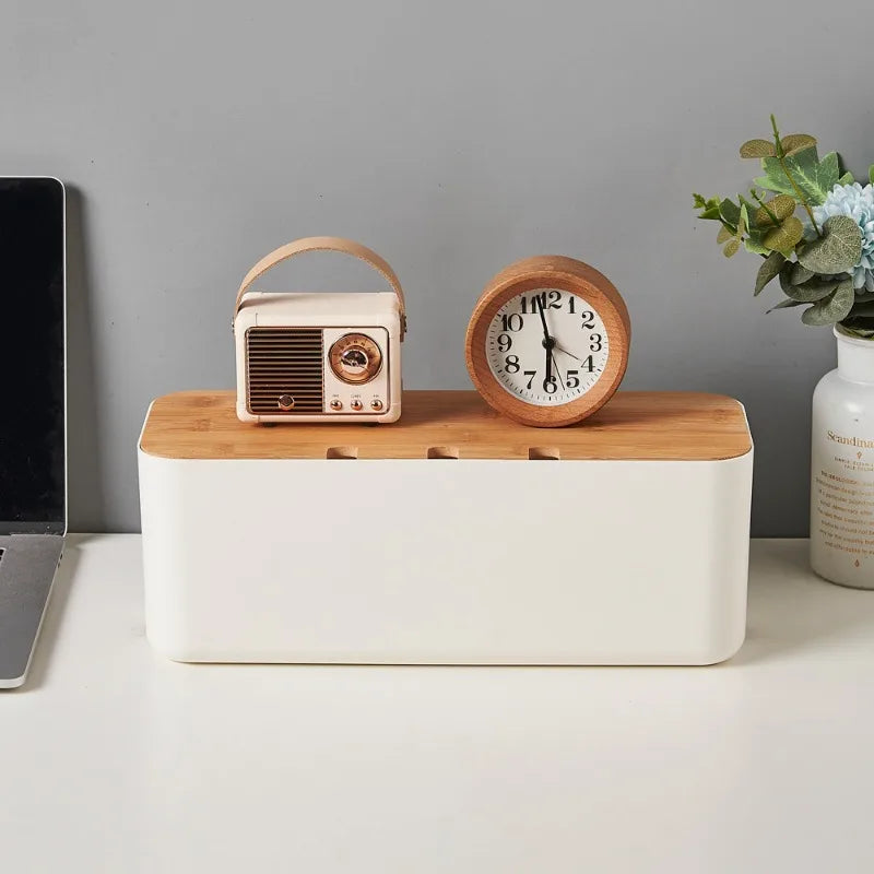 Cable Management Box with Bamboo Lid, Power Strip Hider – image 3
