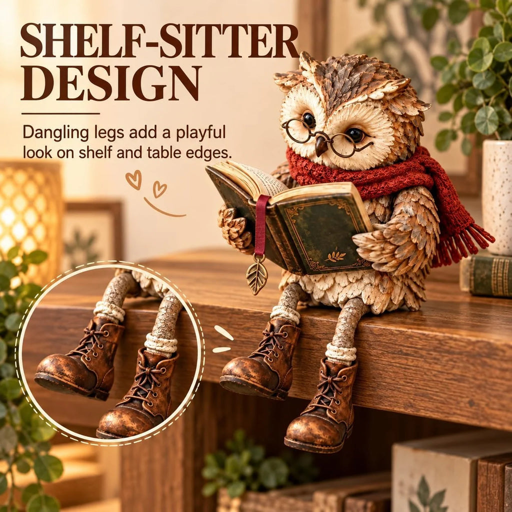 Reading Owl Figurine with Book, Bookshelf Decor – image 3