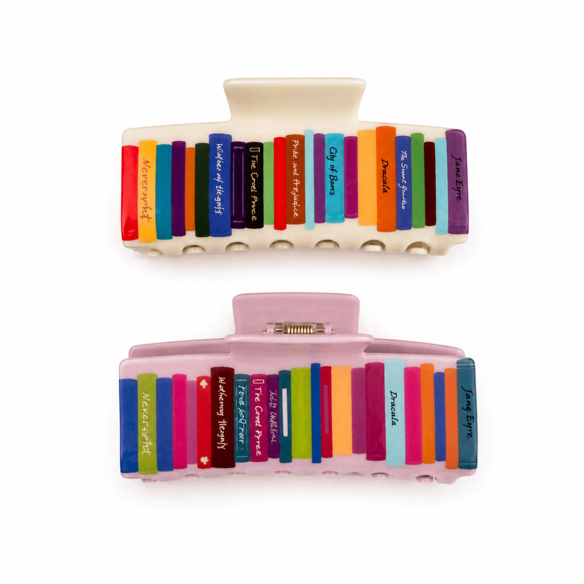 Hair Claw Clip Set 2-Piece Bookshelf Print Acrylic