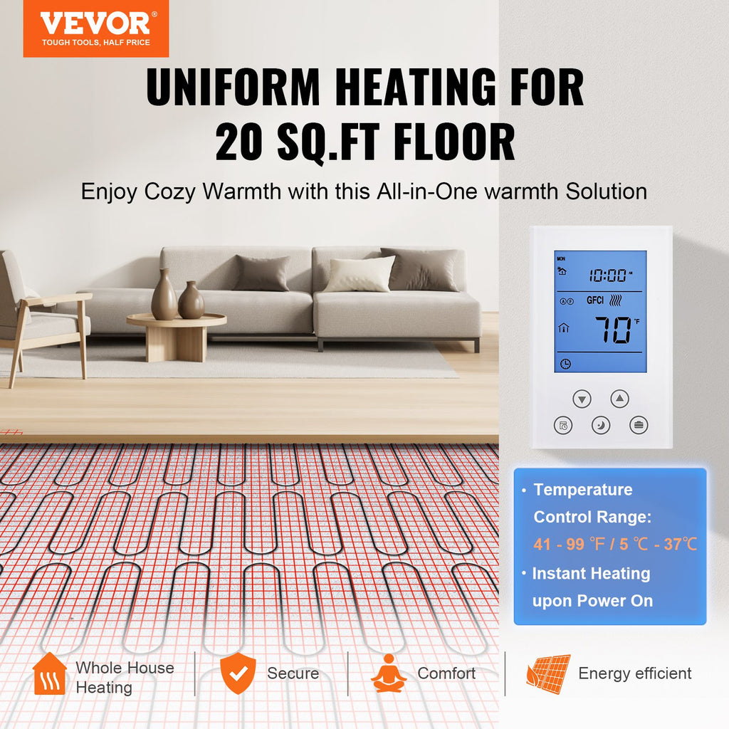 Electric Floor Heating Mat Kit, 20 sq ft, with Programmable Thermostat – image 2
