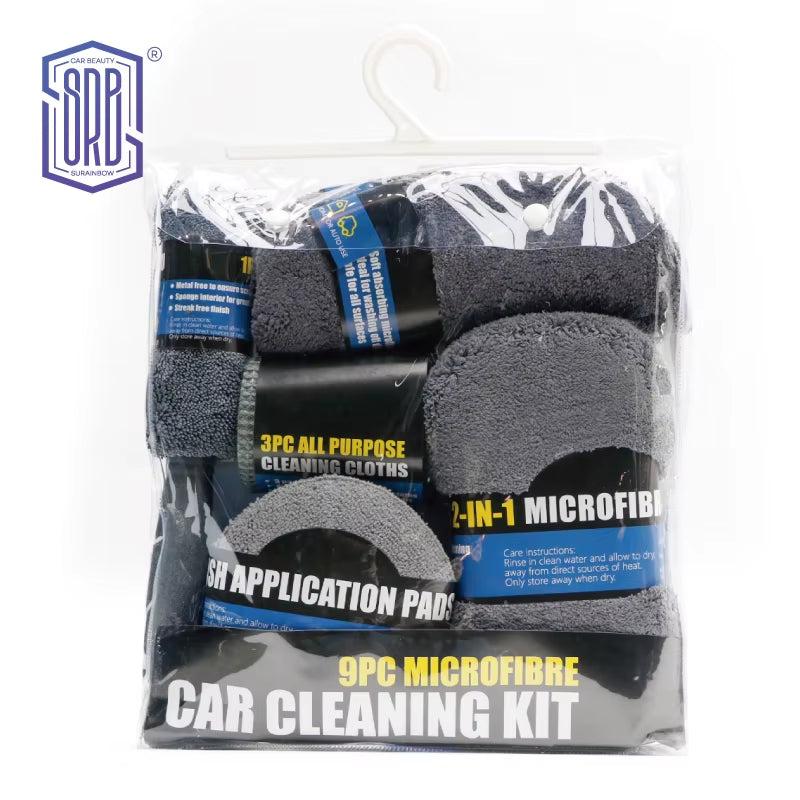 9-Piece Car Wash & Detailing Kit - Tire Brush, Mitt, Sponge & Towels